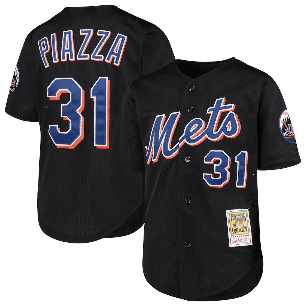STECN NY.Mets #31 Mike Piazza Player Black Mitchell & Ness Cooperstown Collection Home Limited Stitched Jerseys