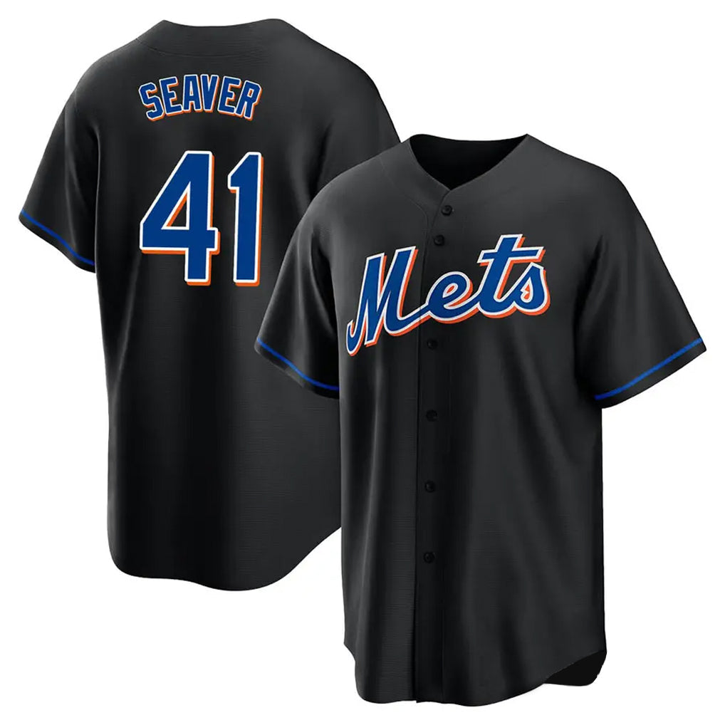 STECN NY.Mets #41 Tom Seaver Player Black Replica Home Game Stitched Jerseys