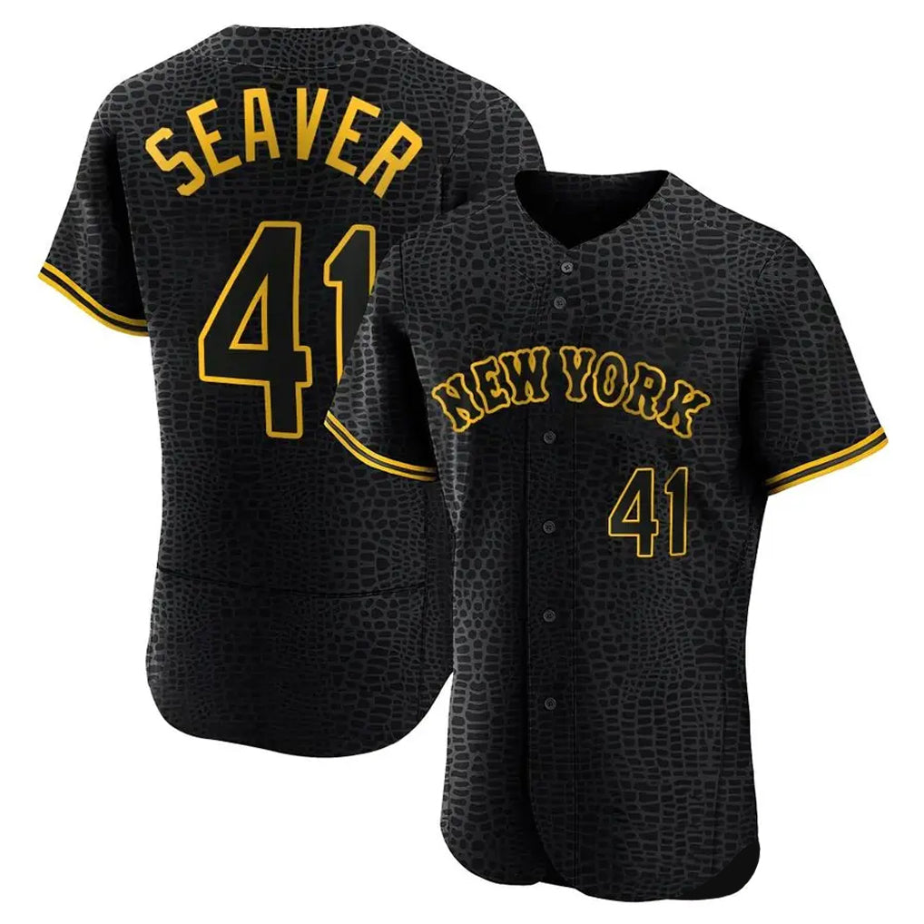 STECN NY.Mets #41 Tom Seaver Player Black Snake Skin City Home Limited Elite Stitched Jerseys