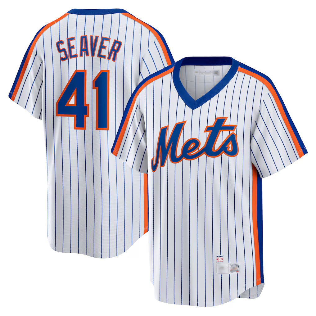 STECN NY.Mets #41 Tom Seaver Player White Cooperstown Collection T-shirt Home Stitched Jerseys