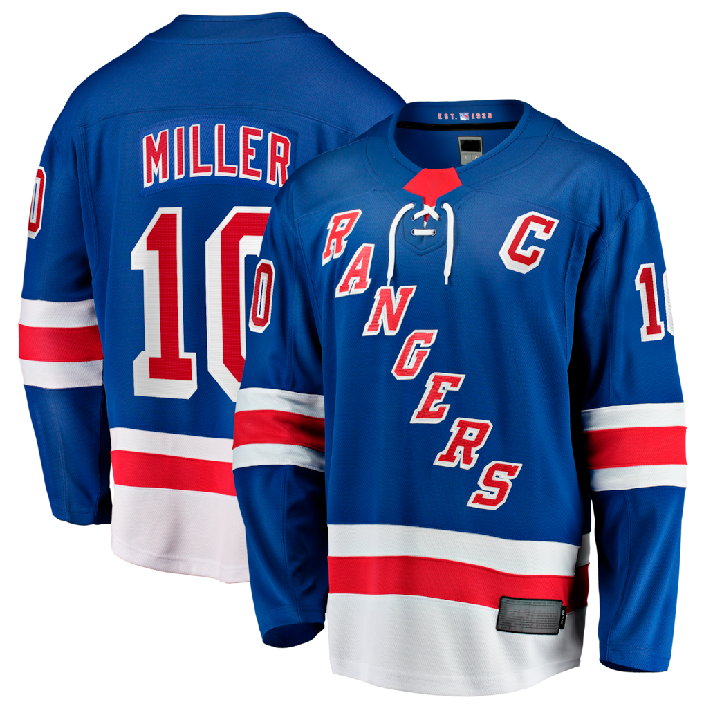 STECN NY.Rangers #10 JT Miller Blue Home Captain's Patch Breakaway Jerseys