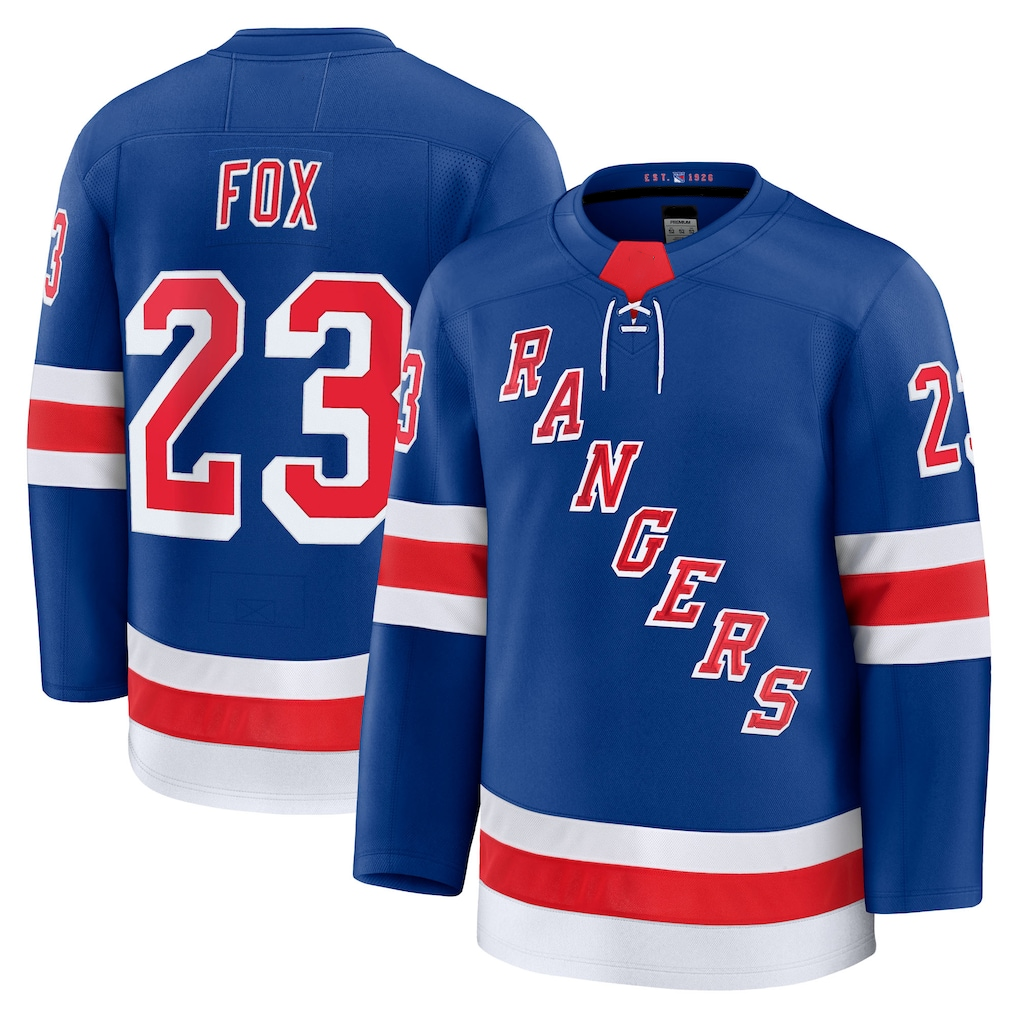 STECN NY.Rangers #23 Adam Fox Blue Home Premium Jerseys