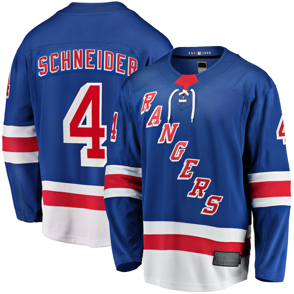 STECN NY.Rangers #4 Braden Schneider Blue Home Premier Breakaway Jerseys