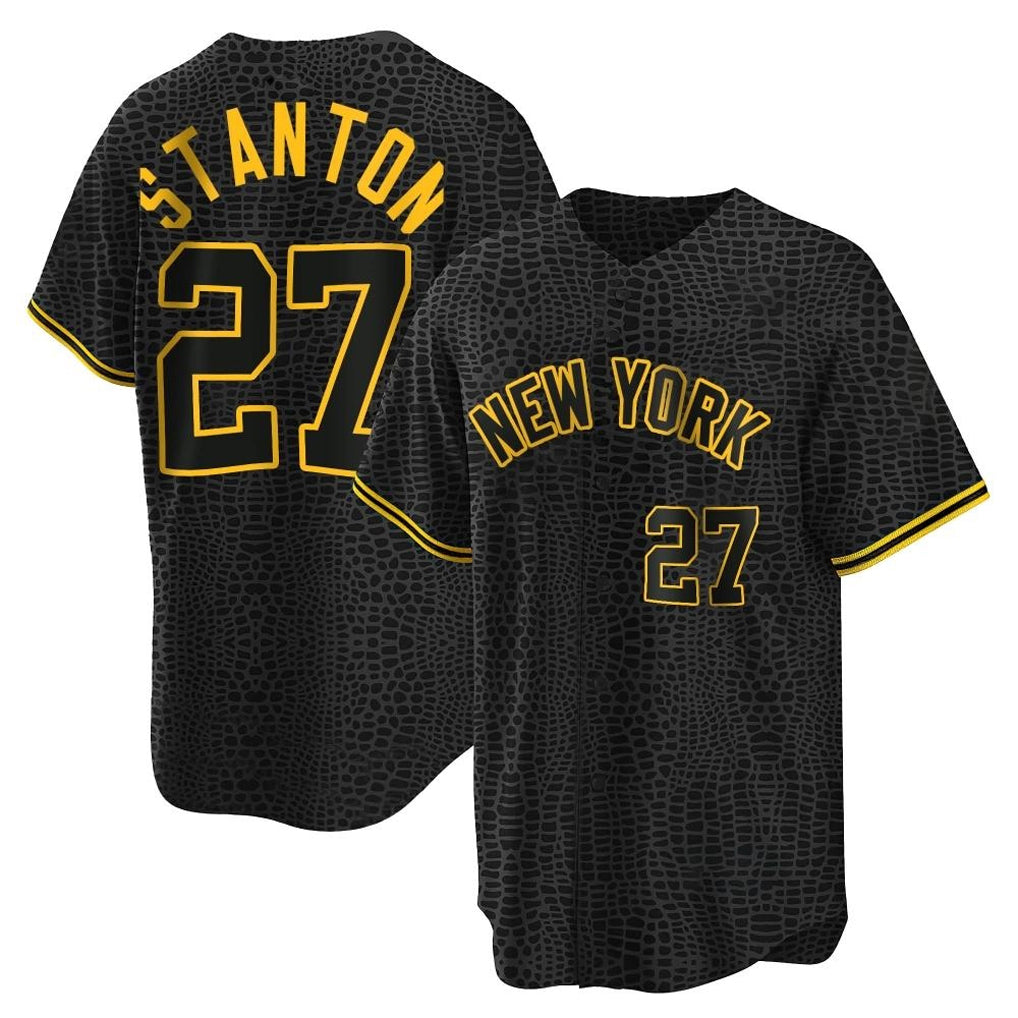 STECN NY.Yankees #27 Giancarlo Stanton Player Black Snake Skin City Game Home Stitched Jerseys