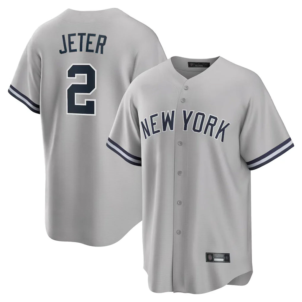 STECN NY.Yankees #2 Derek Jeter Player Gray Road Game Stitched Jerseys