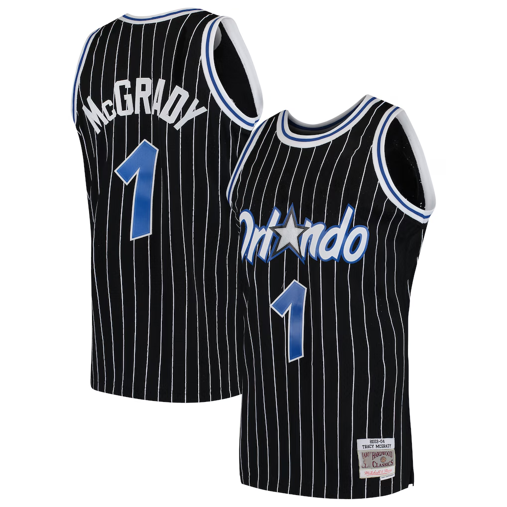 STECN O.Magic #1 Tracy McGrady Mitchell & Ness Black Hardwood Classics Swingman Jerseys