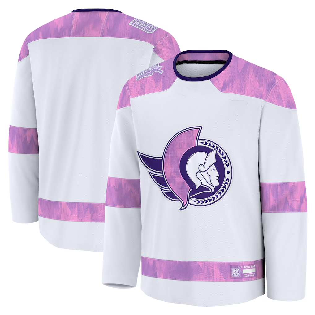 STECN O.Senators White 2024 Hockey Fights Cancer Practice Jerseys