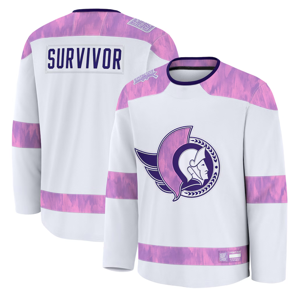 STECN O.Senators White Hockey Fights Cancer Survivor Practice Jerseys