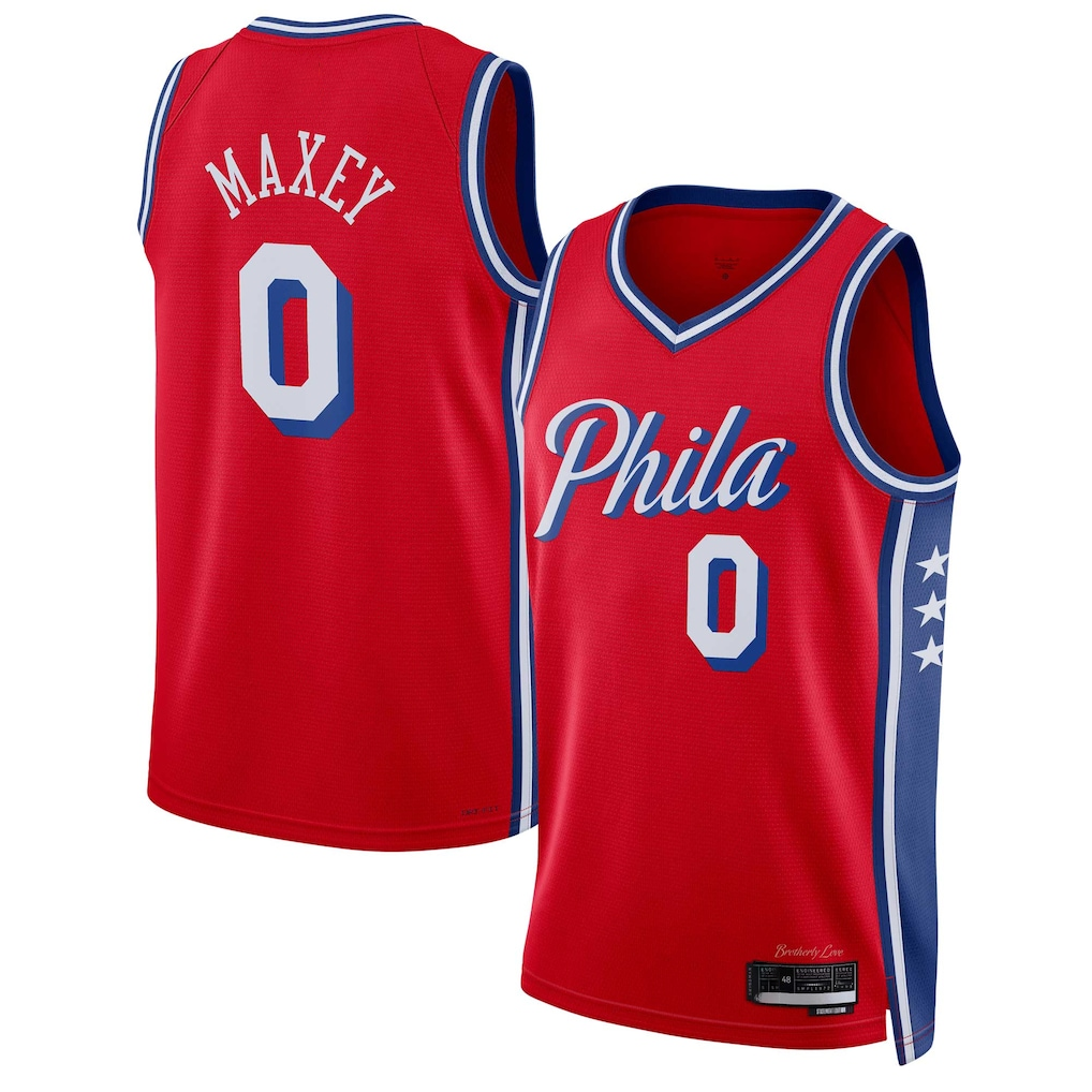 STECN P.76ers #0 Tyrese Maxey  Red Swingman Jerseys - Statement Edition