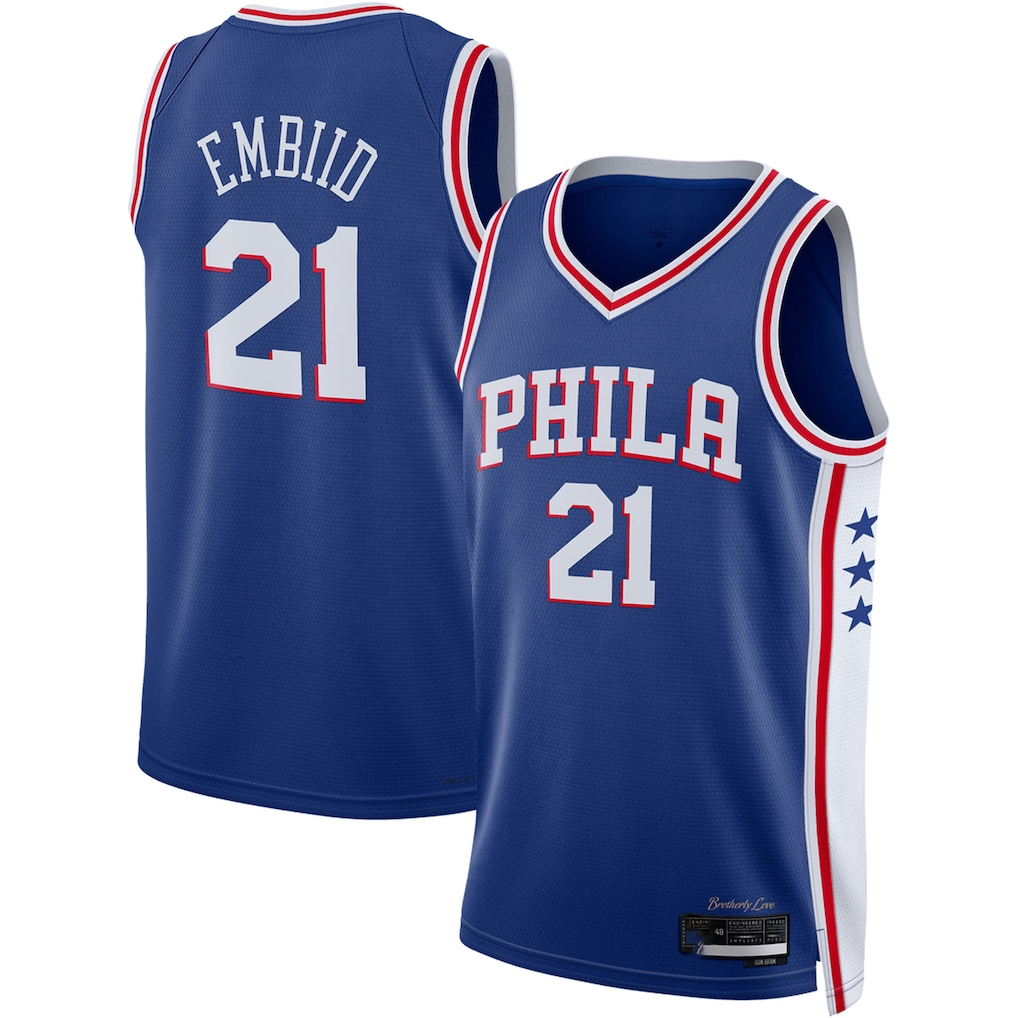 STECN P.76ers #21 Joel Embiid Royal Swingman Jerseys - Icon Edition