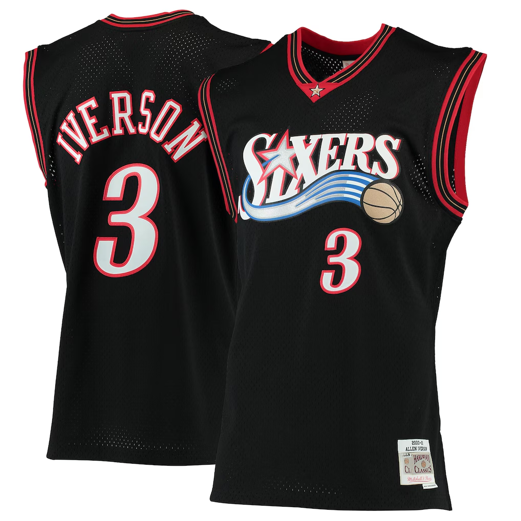 STECN P.76ers #3 Allen Iverson Mitchell & Ness Black 2000-01 Hardwood Classics Swingman Jerseys