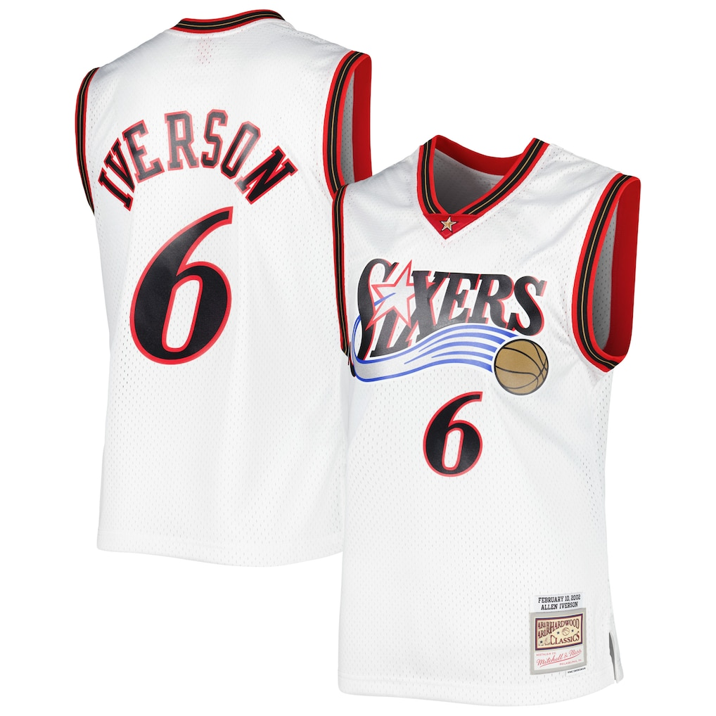 STECN P.76ers #6 Allen Iverson Mitchell & Ness White 2002-03 Hardwood Classics Swingman Jerseys