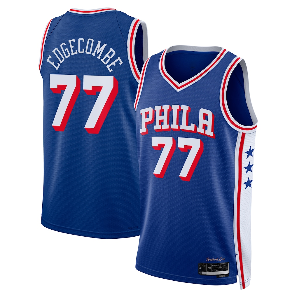 STECN P.76ers #77 V. J. Edgecombe Royal 2025 Draft First Round Pick Swingman Jerseys - Icon Edition