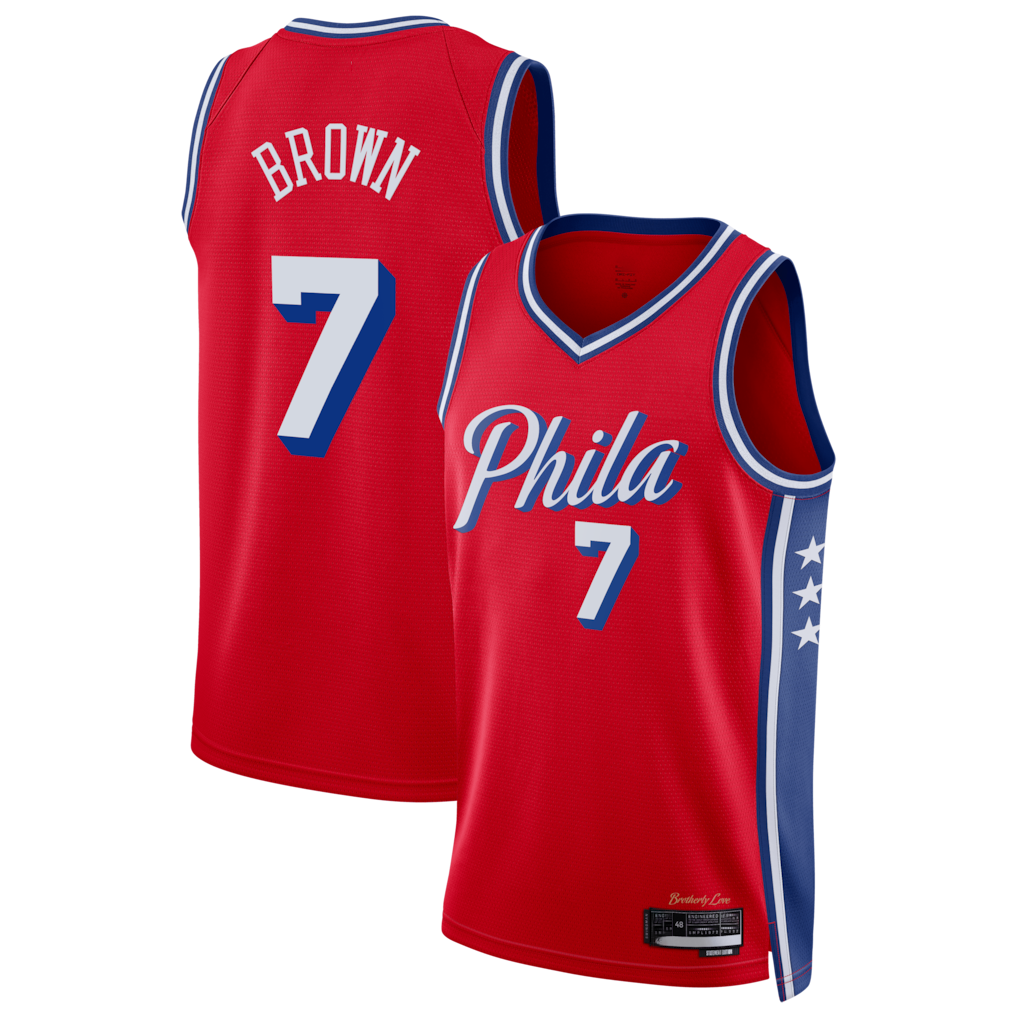 STECN P.76ers #7 Jaylen Brown Red Swingman Jerseys - Statement Edition