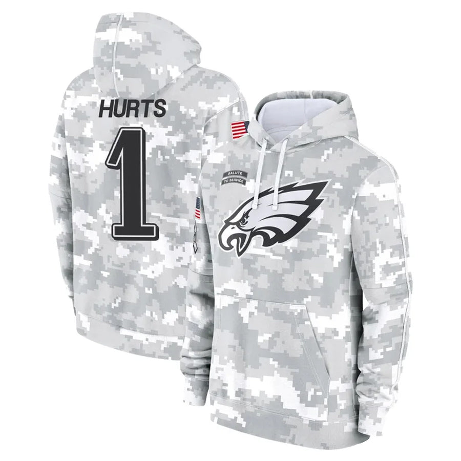 STECN P.Eagles #1 Jalen Hurts Player Military Hoodie Arctic Camo Salute To Service Stitched Jerseys