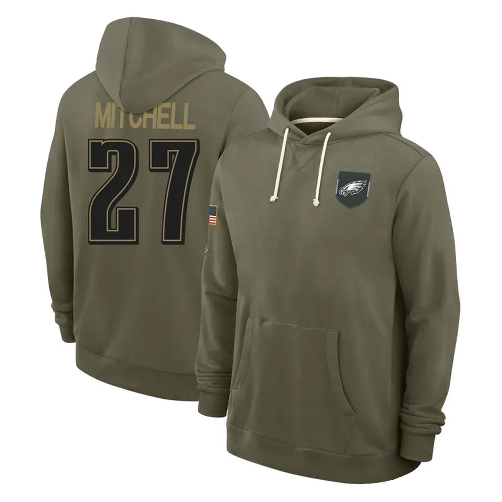 STECN P.Eagles #27 Quinyon Mitchell Player Olive Salute to Service Pullover Hoodies Limited Stitched Jerseys