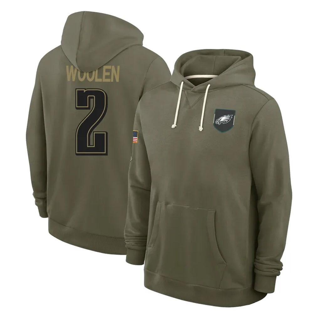 STECN P.Eagles #2 Riq Woolen Player Olive Salute to Service Pullover Hoodies Limited Stitched Jerseys