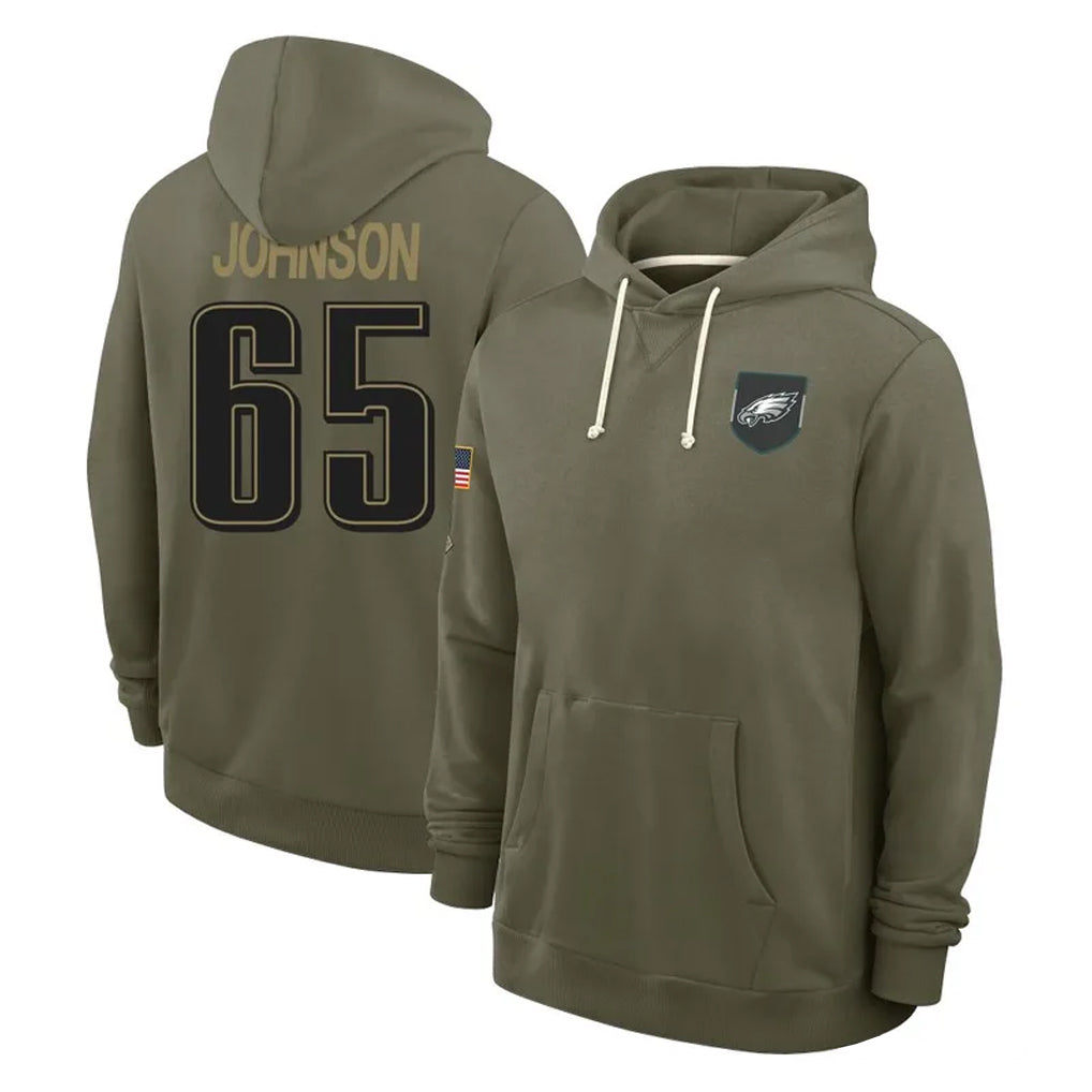 STECN P.Eagles #65 Lane Johnson Player Olive Salute to Service Pullover Hoodies Limited Stitched Jerseys