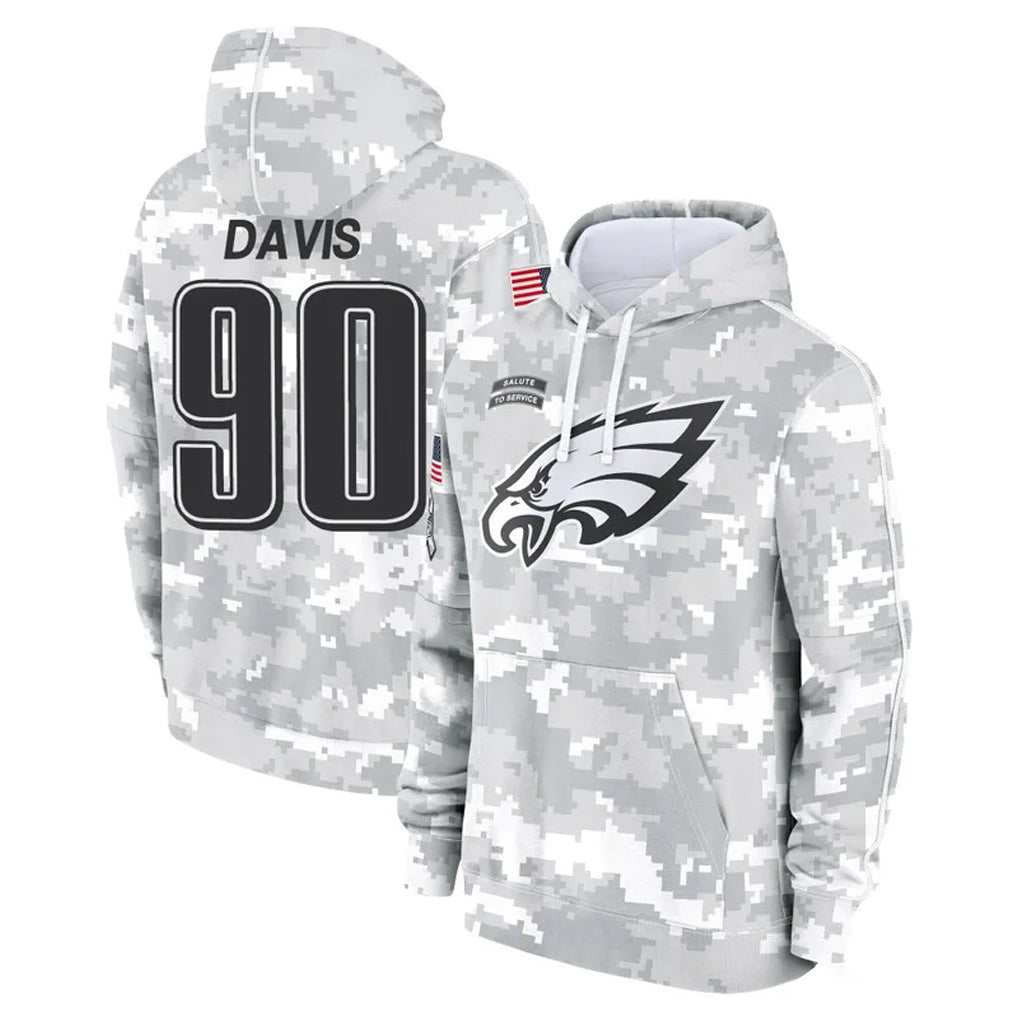 STECN P.Eagles #90 Jordan Davis Player Arctic Camo Salute to Service Pullover Hoodies Limited Game Stitched Jerseys