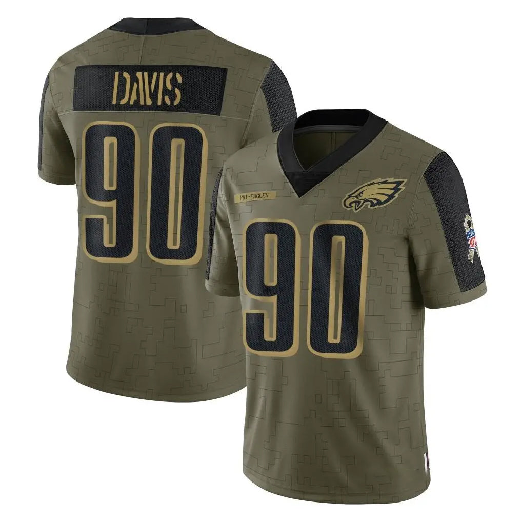 STECN P.Eagles #90 Jordan Davis Player Olive Salute To Service Limited Game Stitched Jerseys