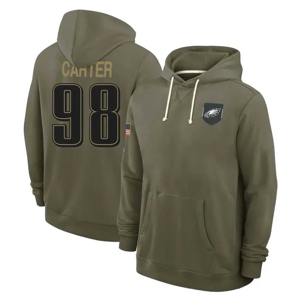 STECN P.Eagles #98 Jalen Carter Player Olive Salute to Service Pullover Hoodies Limited Stitched Jerseys