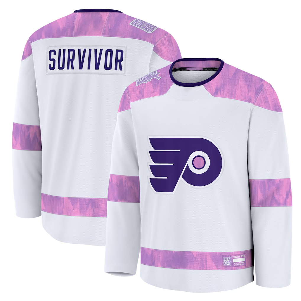 STECN P.Flyers White Hockey Fights Cancer Deslauriers Practice Jerseys