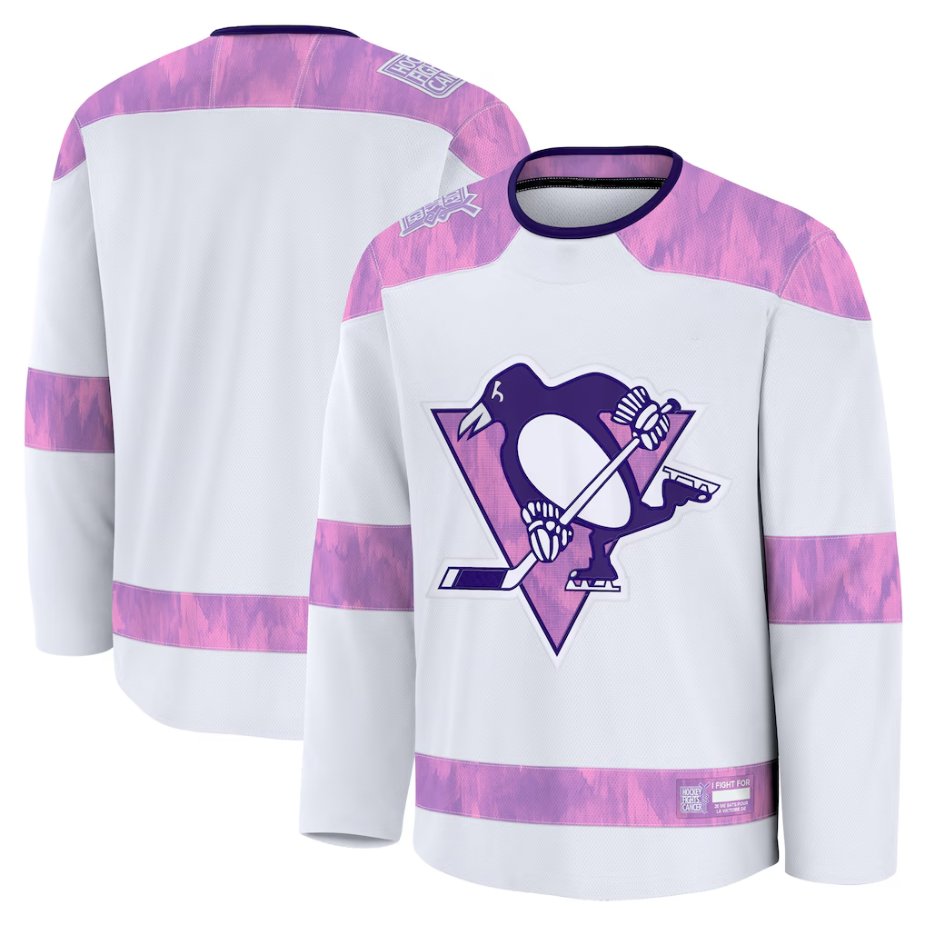 STECN P.Penguins White 2024 Hockey Fights Cancer Practice Jerseys