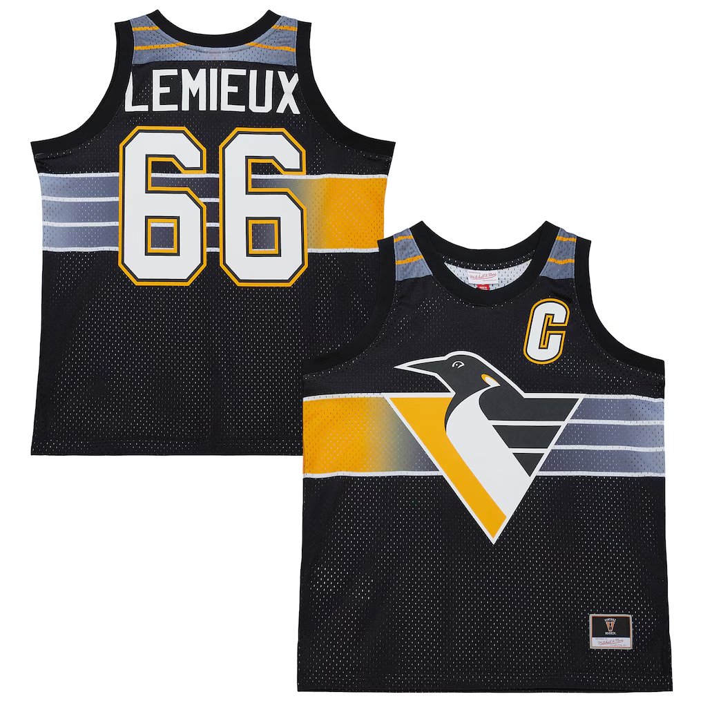 STECN P.Penguins #66 Mario Lemieux Mitchell & Ness Black Maxxed Out Fashion Basketball Jerseys