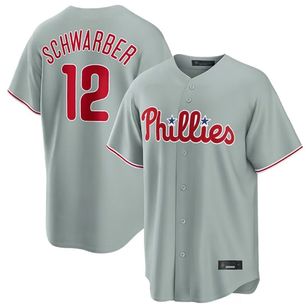 STECN P.Phillies #12 Kyle Schwarber Player Gray Home Game Stitched Jerseys