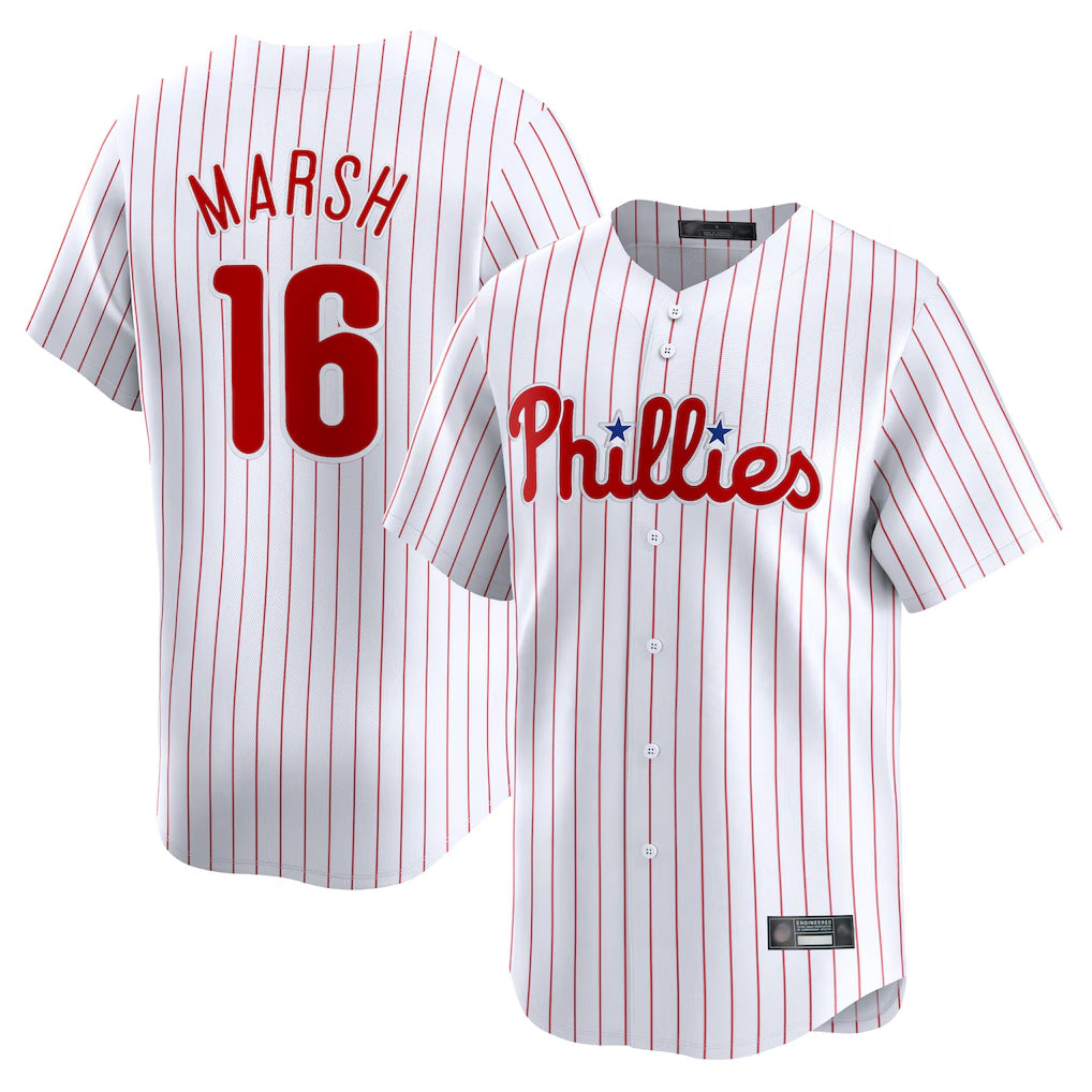 STECN P.Phillies #16 Brandon Marsh Player White Home Limited Stitched Jerseys
