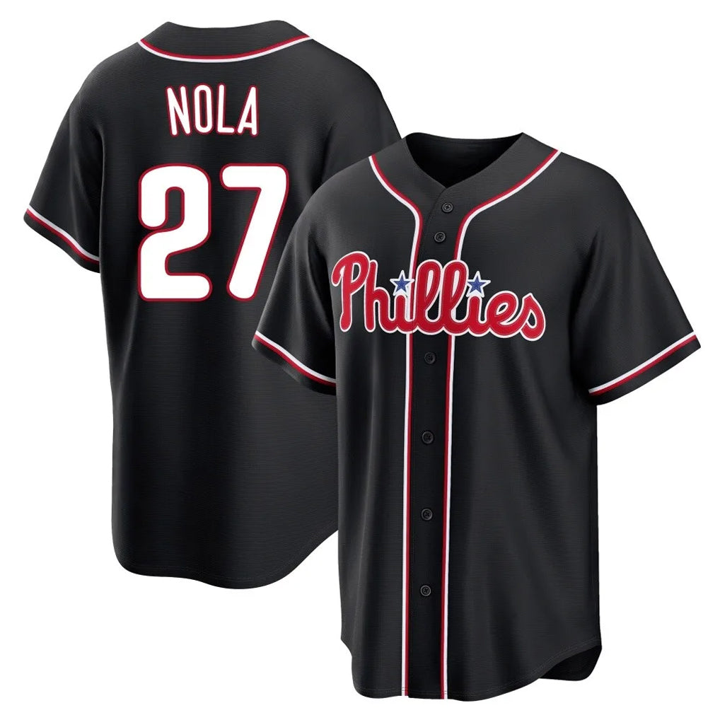 STECN P.Phillies #27 Aaron Nola Player Black Fashion Out Home Game Stitched Jerseys
