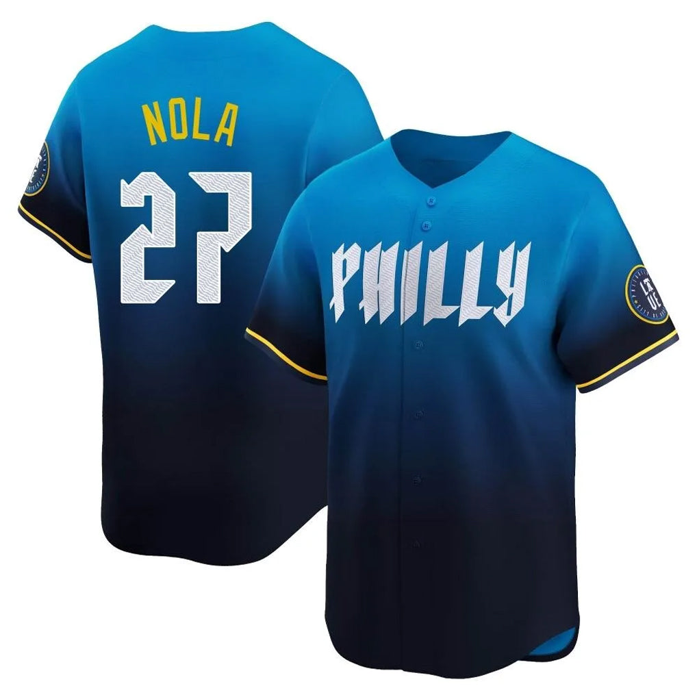 STECN P.Phillies #27 Aaron Nola Player Blue City Connect Home Limited Stitched Jerseys
