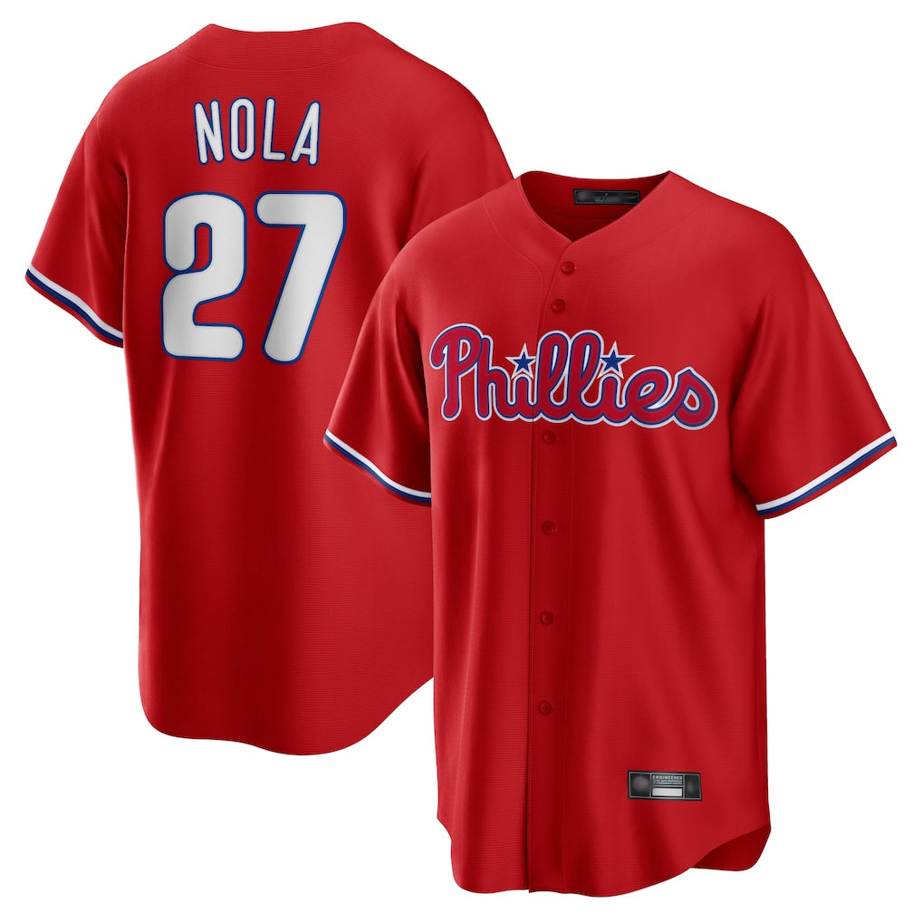 STECN P.Phillies #27 Aaron Nola Player Red Home Game Stitched Jerseys