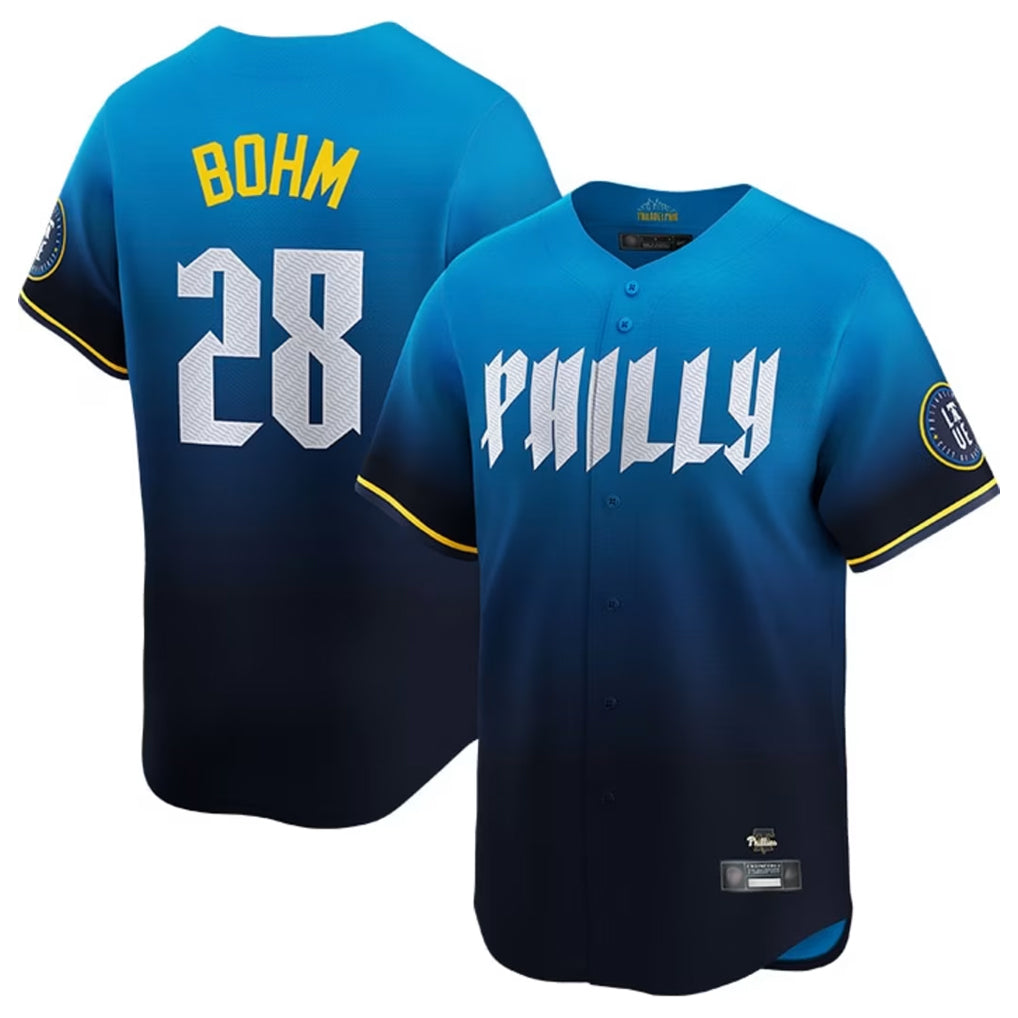 STECN P.Phillies #28 Alec Bohm Player Blue City Connect Home Limited Stitched Jerseys