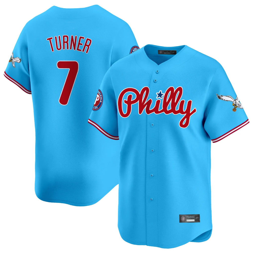 STECN P.Phillies #7 Trea Turner Player Light Blue Phillies & Eagles Vapor Premier Limited Stitched Jerseys