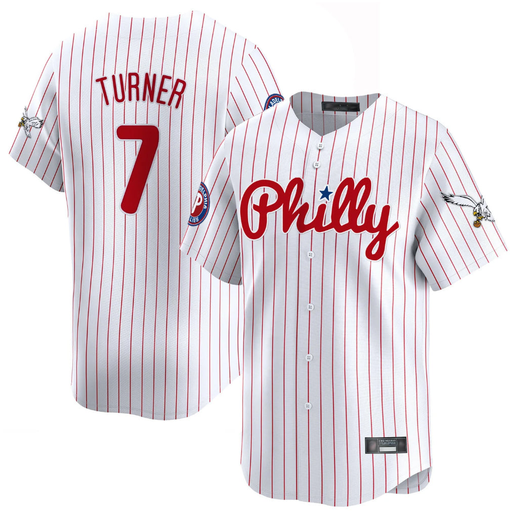 STECN P.Phillies #7 Trea Turner Player White Pinstripe Phillies & Eagles Vapor Premier Limited Stitched Jerseys