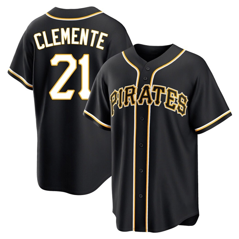STECN P.Pirates #21 Roberto Clemente Player Black Fashion Out Home Game Stitched Jerseys