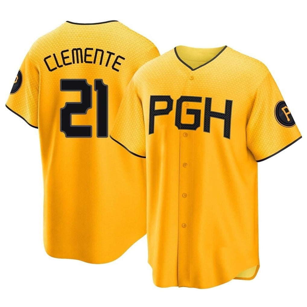 STECN P.Pirates #21 Roberto Clemente Player Gold City Connect Home Game Stitched Jerseys