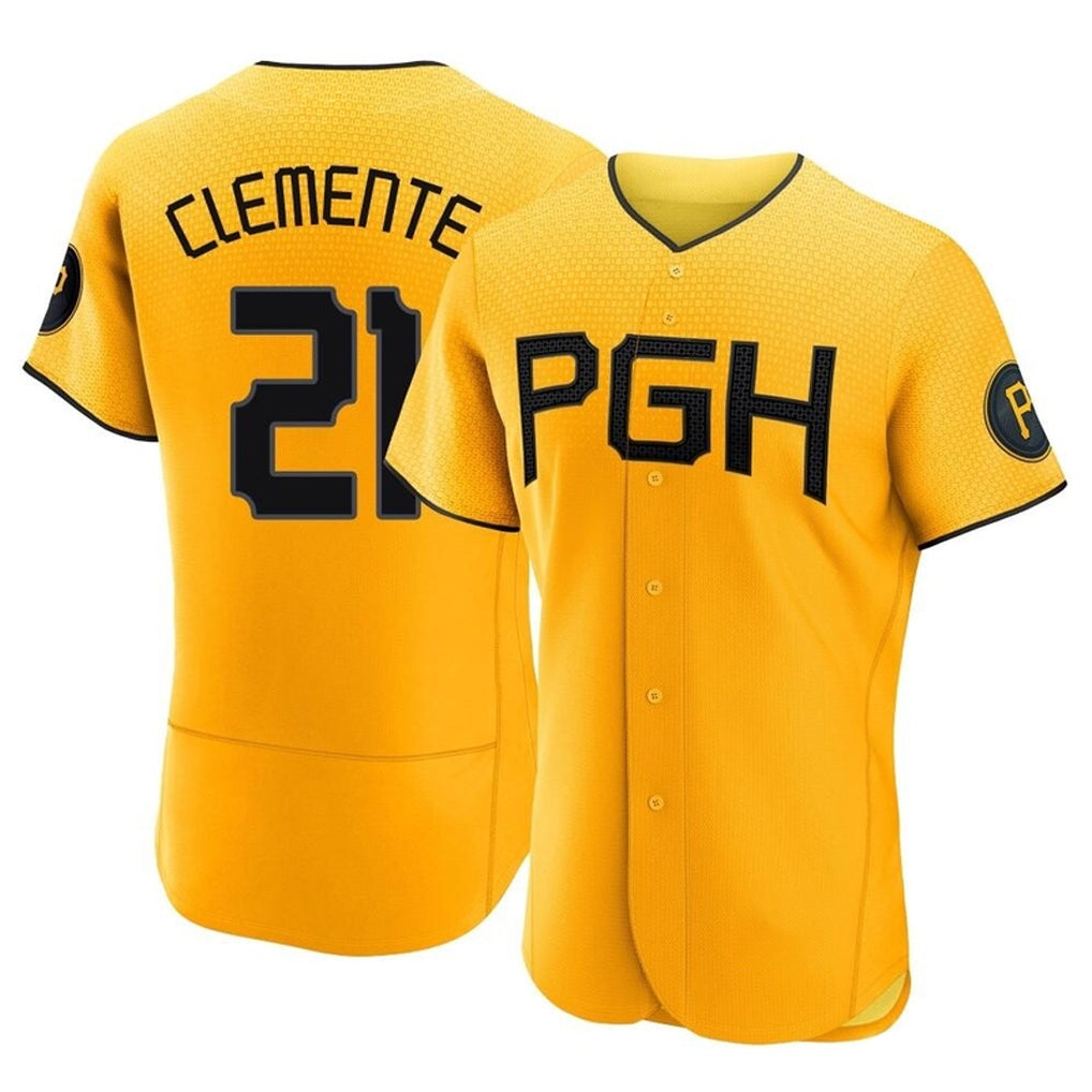 STECN P.Pirates #21 Roberto Clemente Player Gold City Connect Home Limited Elite Stitched Jerseys