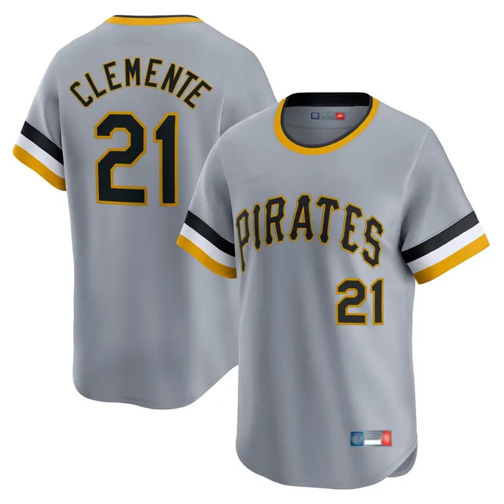STECN P.Pirates #21 Roberto Clemente Player Gray Throwback Cooperstown Collection Limited T-shirt Stitched Jerseys