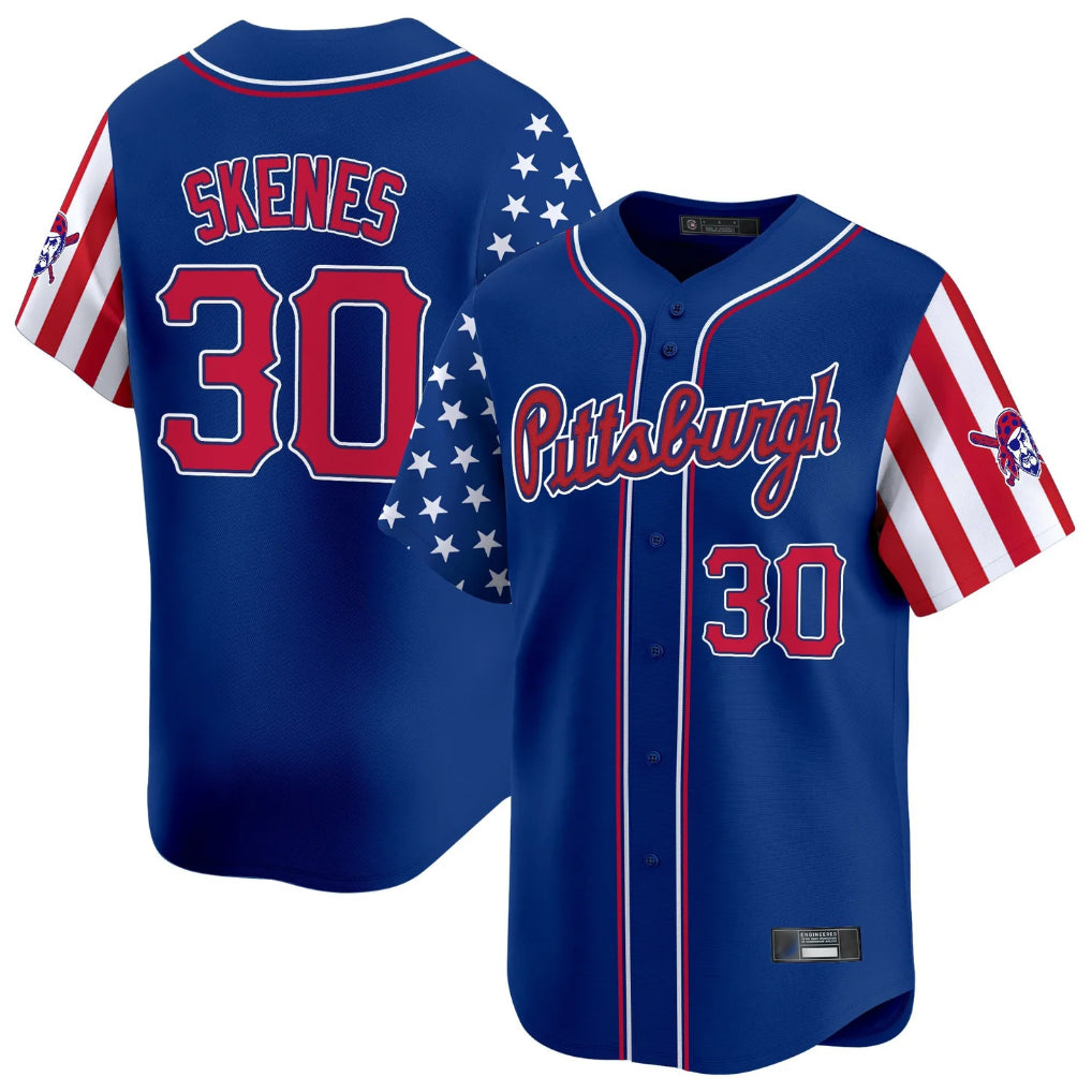 STECN P.Pirates #30 Paul Skenes Player Royal 2025 Independence Day Vapor Premier Limited Stitched Jerseys