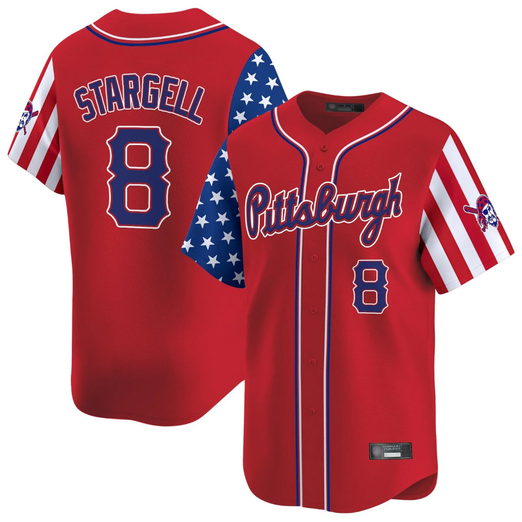 STECN P.Pirates #8 Willie Stargell Player Red 2025 Independence Day Vapor Premier Limited Stitched Jerseys