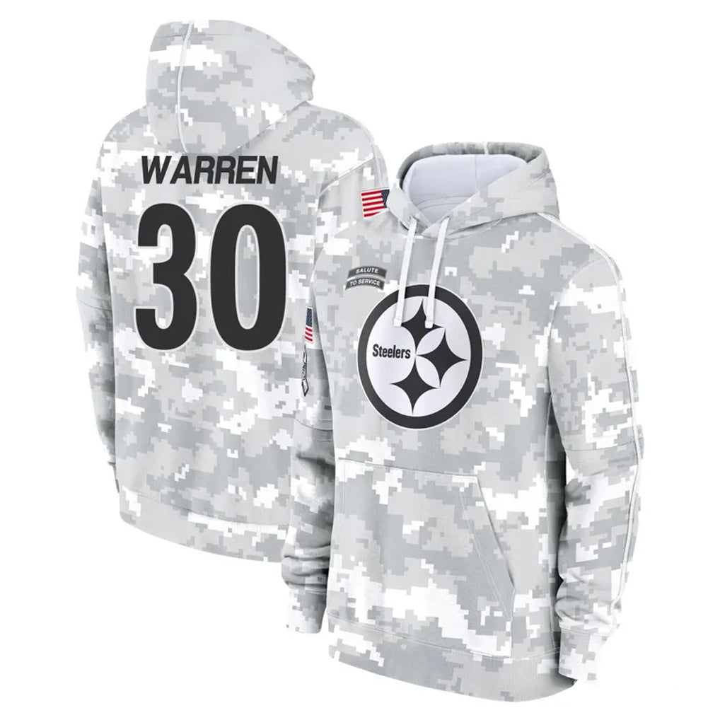 STECN P.Steelers #30 Jaylen Warren Player Arctic Camo Limited Salute to Service Pullover Hoodies Game Stitched Jerseys