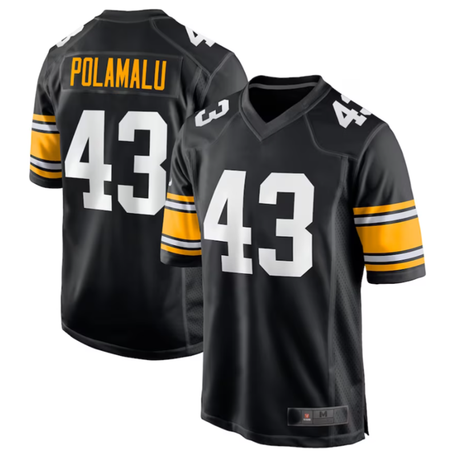 STECN P.Steelers #43 Troy Polamalu Black Retired Player Jersey American Stitched Jersey