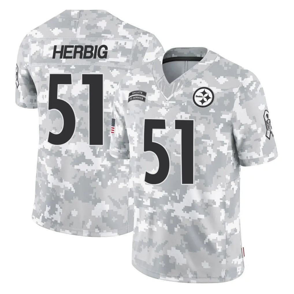 STECN P.Steelers #51 Nick Herbig Player Arctic Camo Limited Salute To Service Home Game Stitched Jerseys