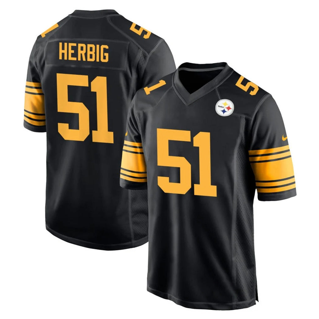 STECN P.Steelers #51 Nick Herbig Player Black Color Rush Home Game Stitched Jerseys