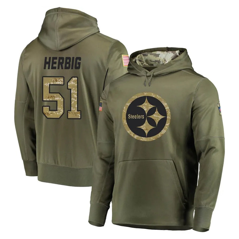 STECN P.Steelers #51 Nick Herbig Player Olive Salute to Service Pullover Hoodie Home Game Stitched Jerseys