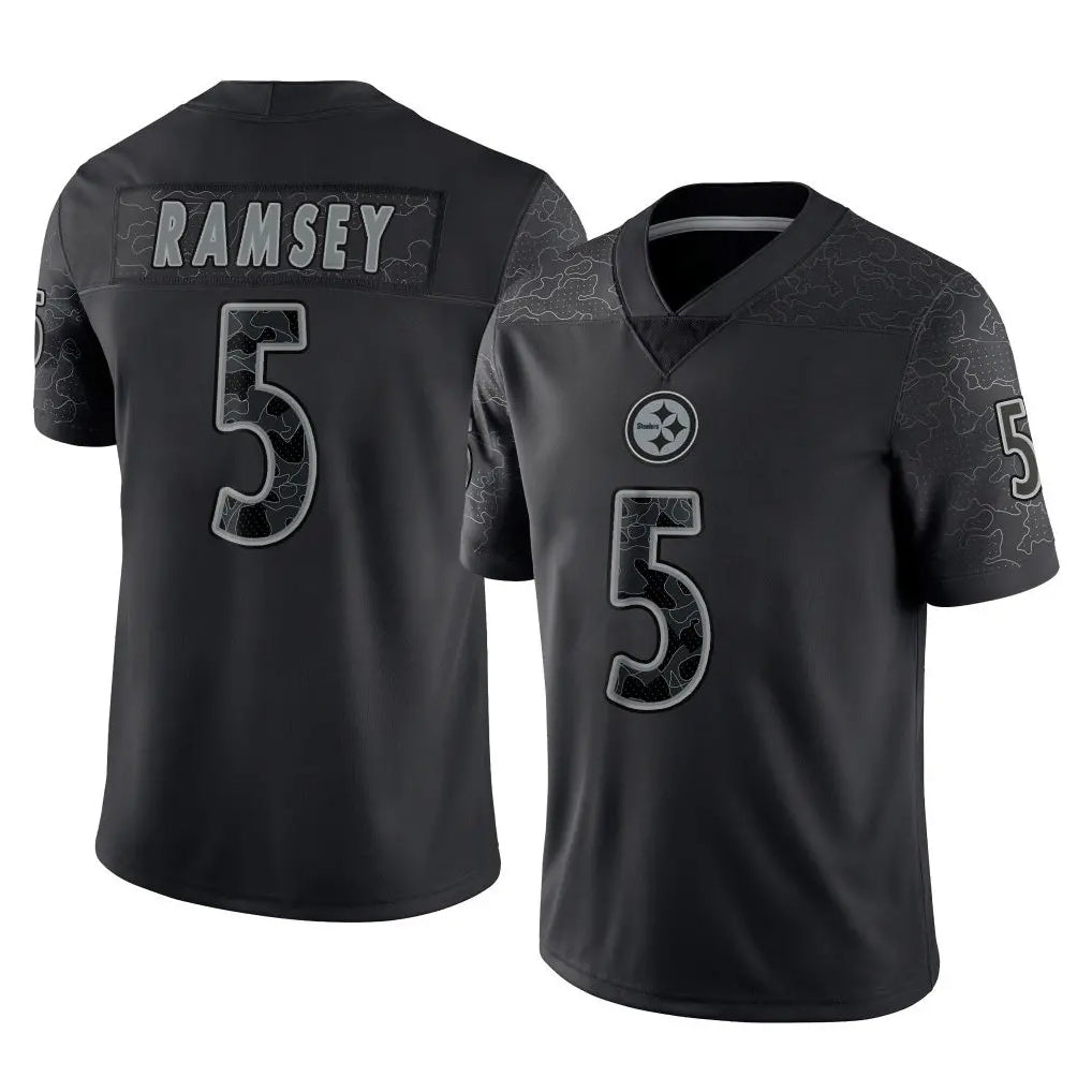 STECN P.Steelers #5 Jalen Ramsey Player Black Reflective Limited Home Game Stitched Jerseys