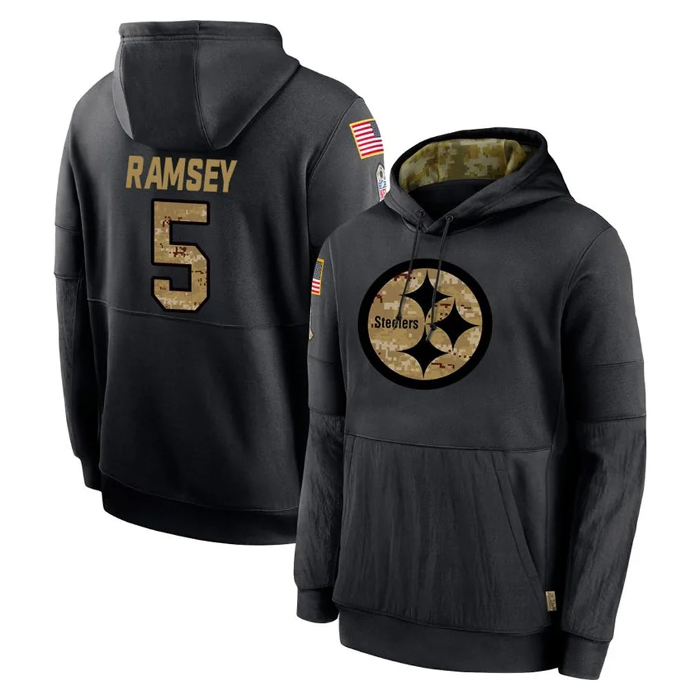 STECN P.Steelers #5 Jalen Ramsey Player Black Salute to Service Hoodies Limited Game Stitched Jerseys