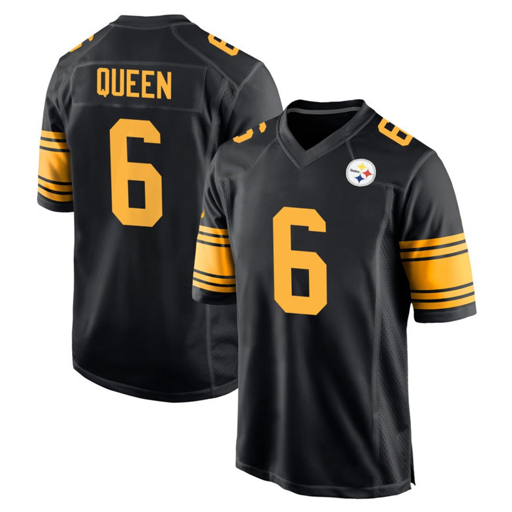 STECN P.Steelers #6 Patrick Queen Player Black Color Rush Home Game Stitched Jerseys